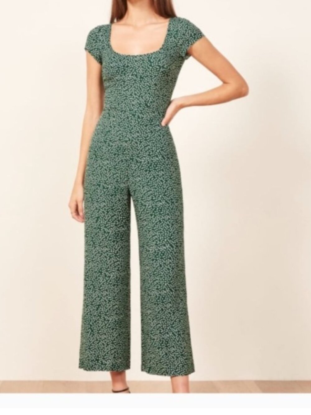 Reformation Women's Green Daisy Floral Viscose Wide Leg Jumpsuit Sz 0